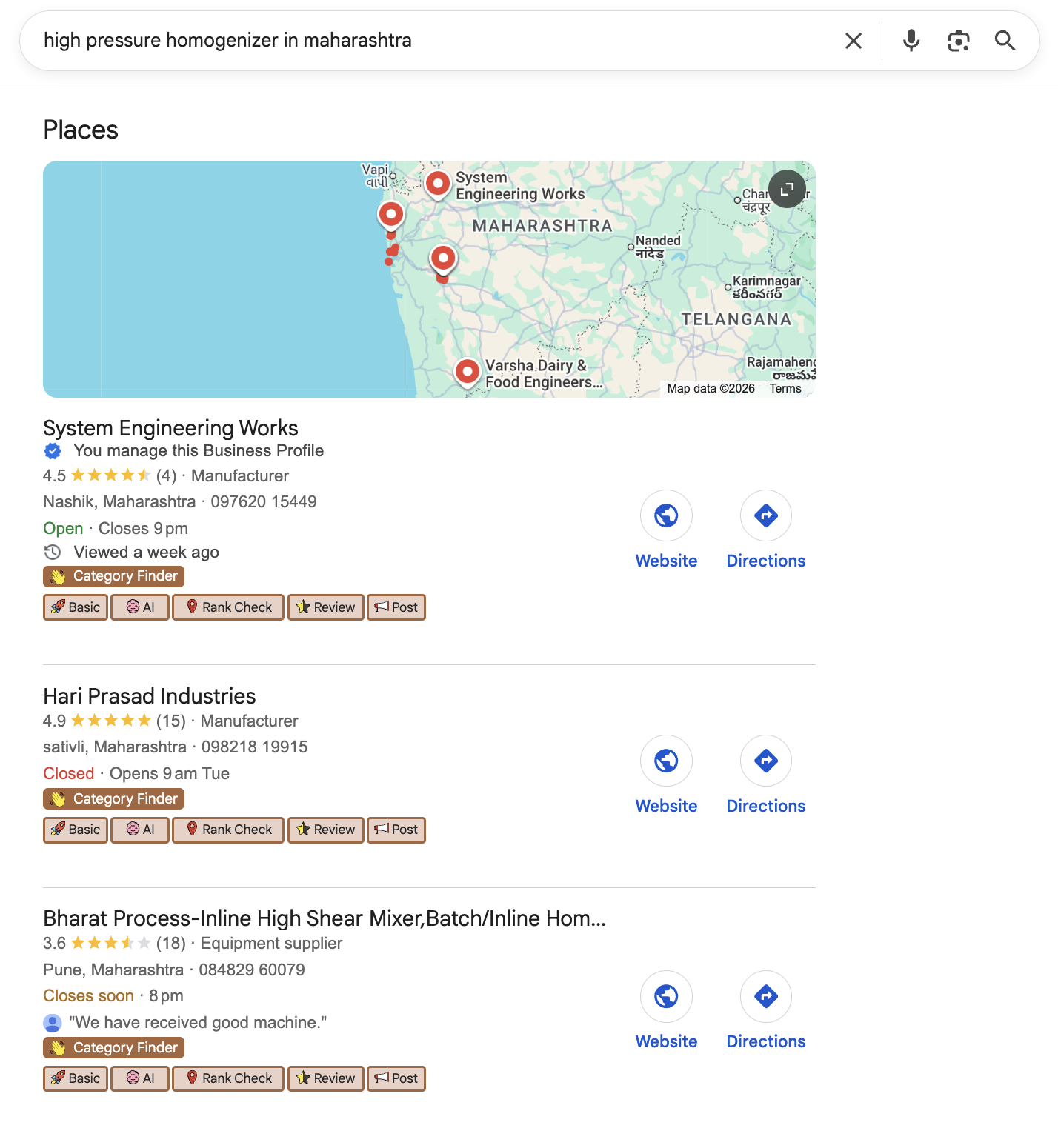 System Engineering Works ranking #1 on Google for high pressure homogenizer in Maharashtra