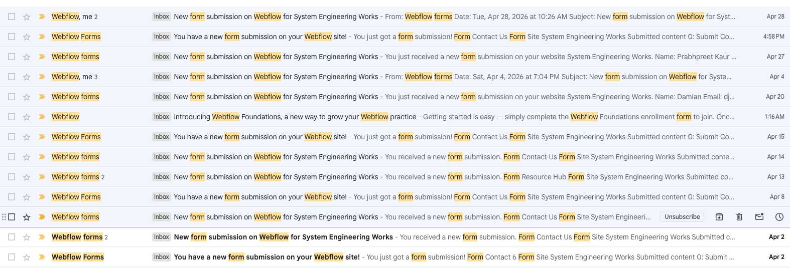 RFQ email notifications from System Engineering Works website